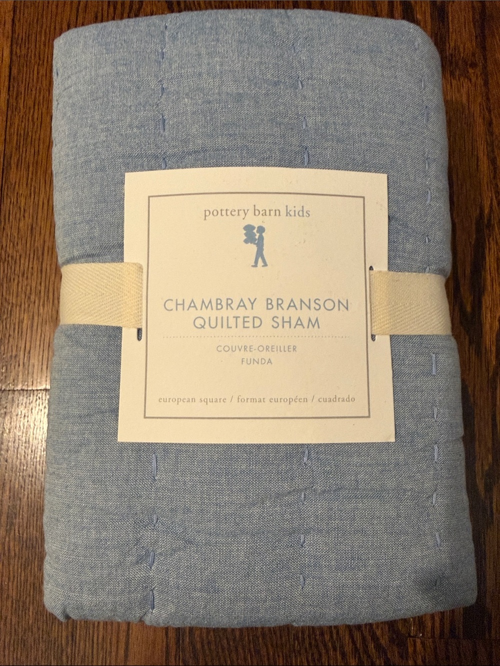 NWT Pottery Barn Kids Chambray Branson Quilted Euro Sham